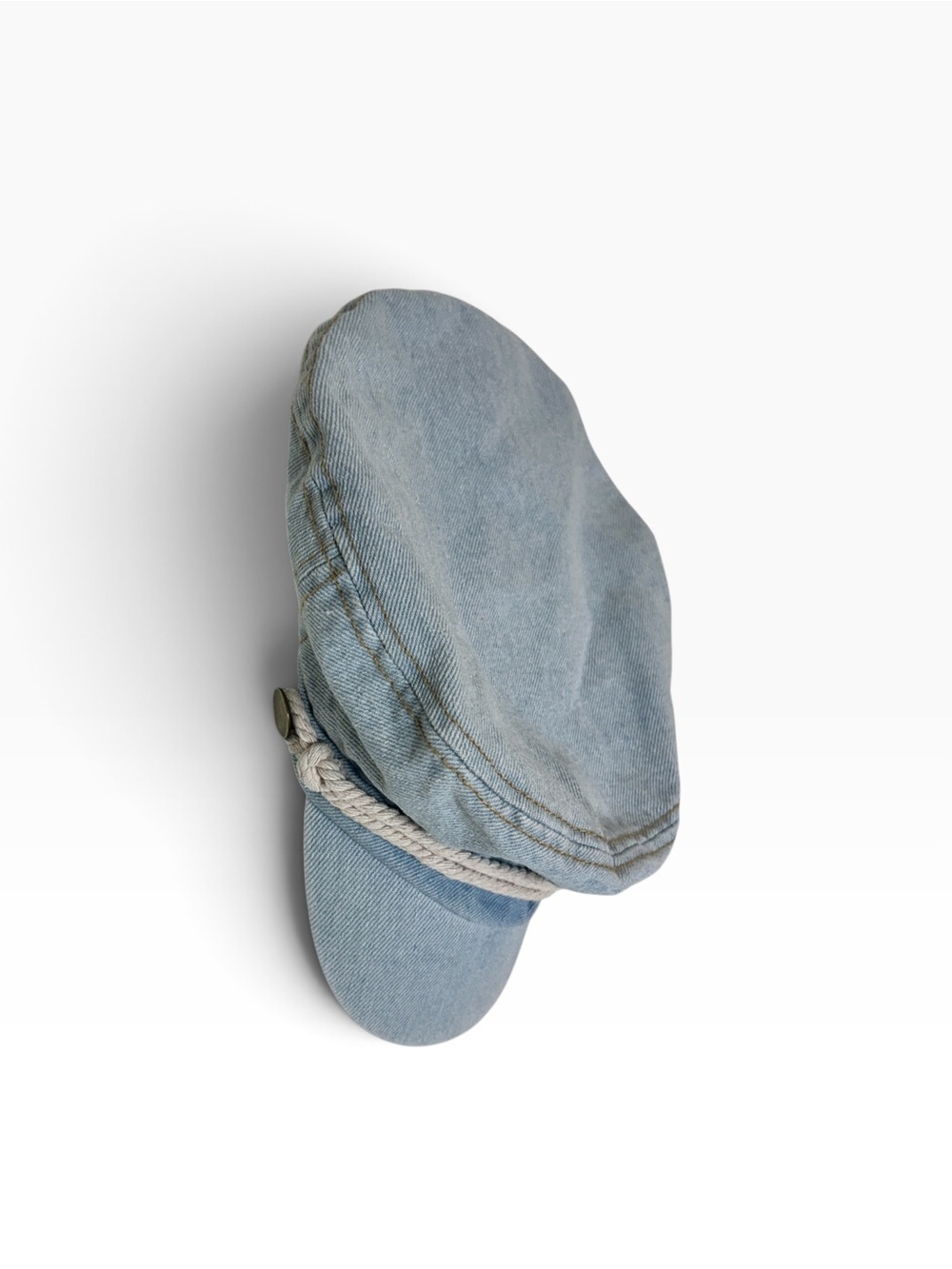David & Young Light Wash Denim Fiddler Cap Greek Fisherman Baker Boy Rope Accent